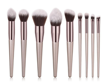 Wooden Handle Champagne Gold Makeup Brush Foundation Brush Kit (5)