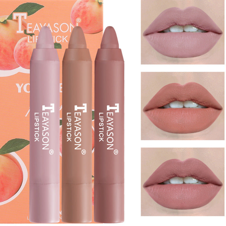 3-Piece of Matte Lipstick Matte Velvet Lipstick Pen Bean Paste Milk Tea Color Lipstick Crayons Lipstick Students