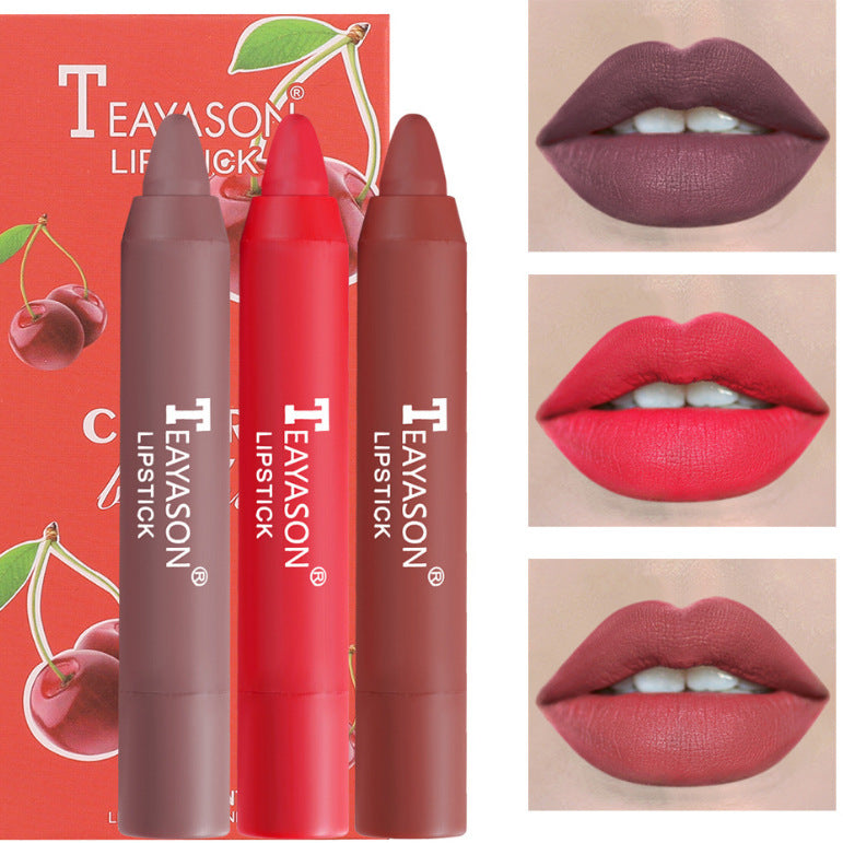 3-Piece of Matte Lipstick Matte Velvet Lipstick Pen Bean Paste Milk Tea Color Lipstick Crayons Lipstick Students (9)