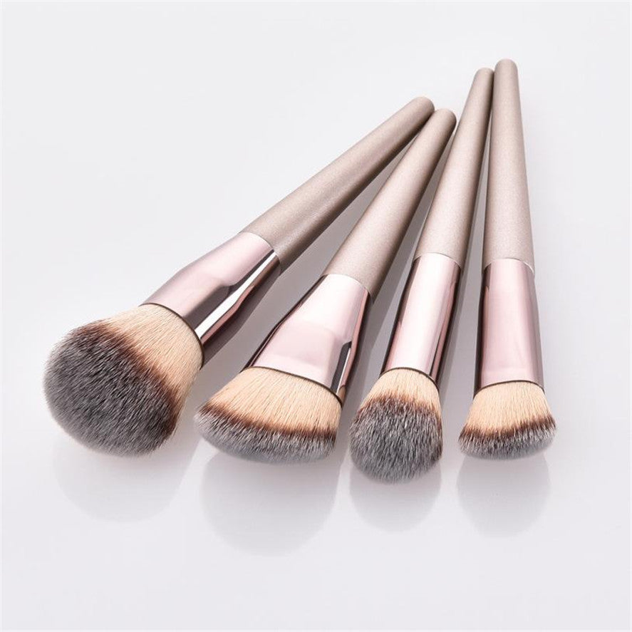 Wooden Handle Champagne Gold Makeup Brush Foundation Brush Kit (4)