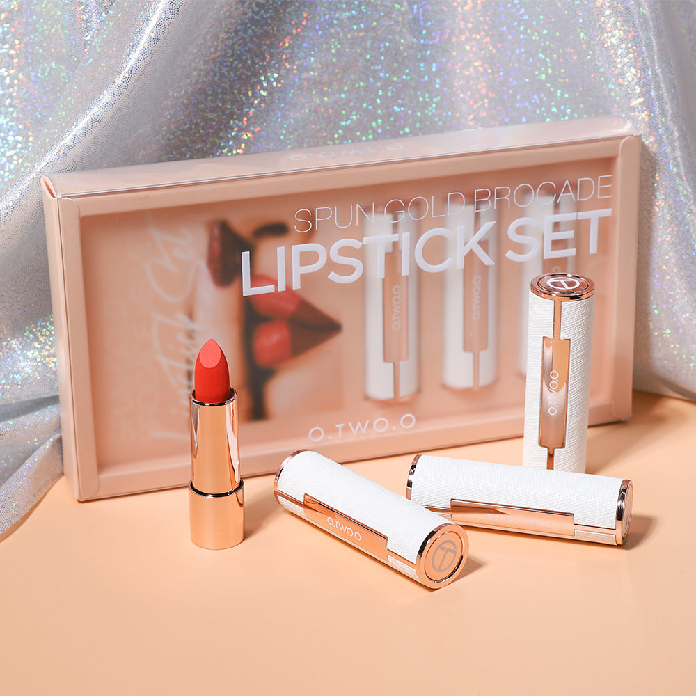Gold Silk Brocade Velvet Lipstick Set Combination (4)