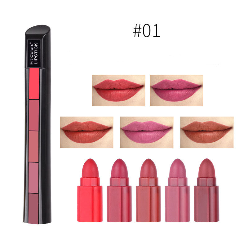 Matte 5-Color Lipstick Set Velvet Lip Stick Non-Stick Gloss Long Lasting Waterproof Red Lipstick