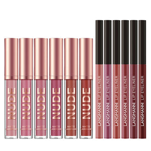 Lip Liner and Lipstick Makeup 12-Piece Set 6 Matte Lipstick 6 Liner Pens Waterproof Long Lasting Matte Lipstick Beauty Cosmetics Gift for Girls Lipstick