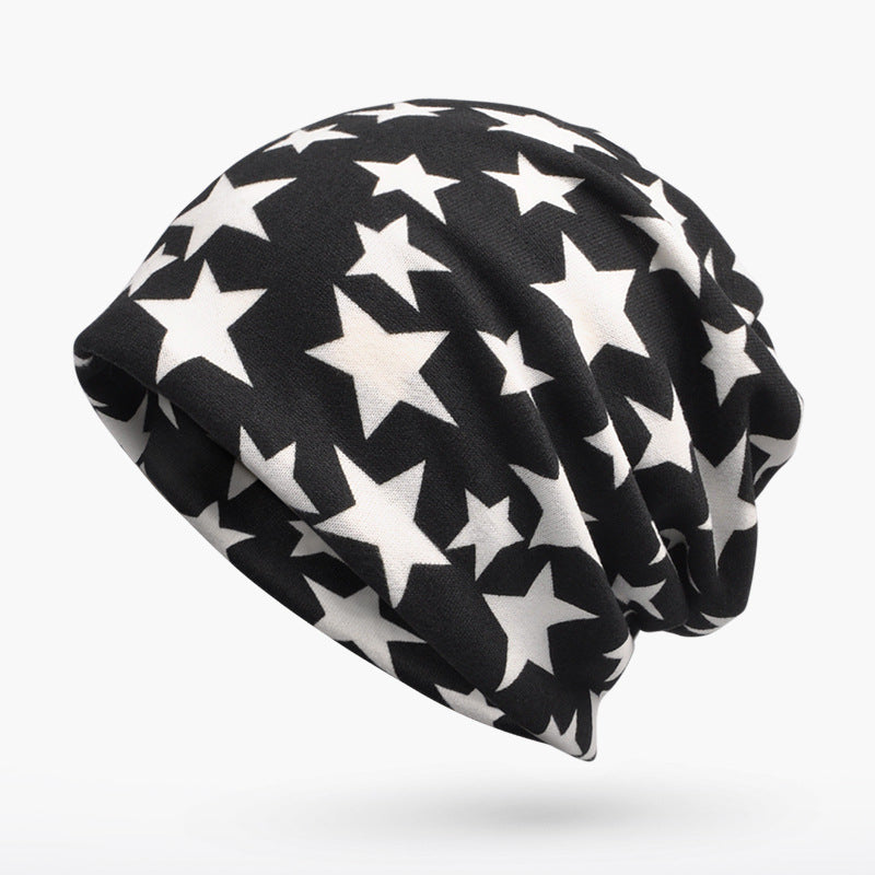 3 in 1 Ring Scarf for Men Beanies Hats with Pentagram Pattern Double Layer Hip Hop Hedging Cap Lining with Velvet