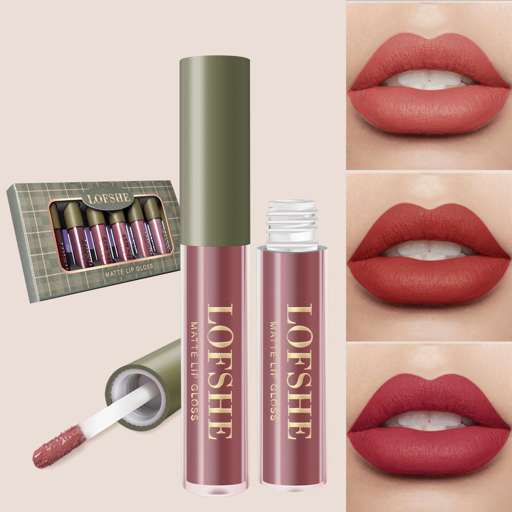6 Colors Nonstick Cup Earth Matte Lipstick Glaze (2)