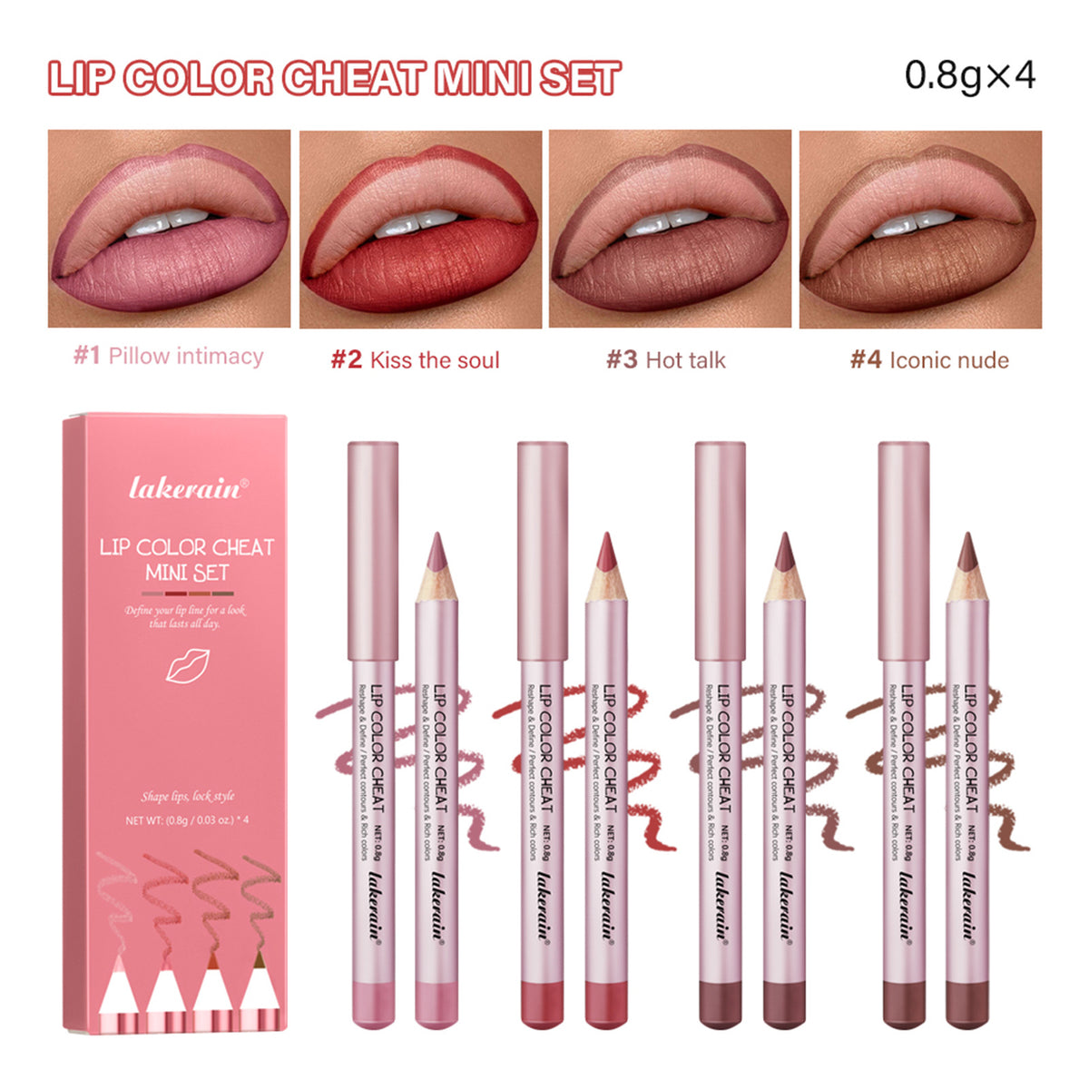4-Piece Matte Lipstick Lip Liner (4)