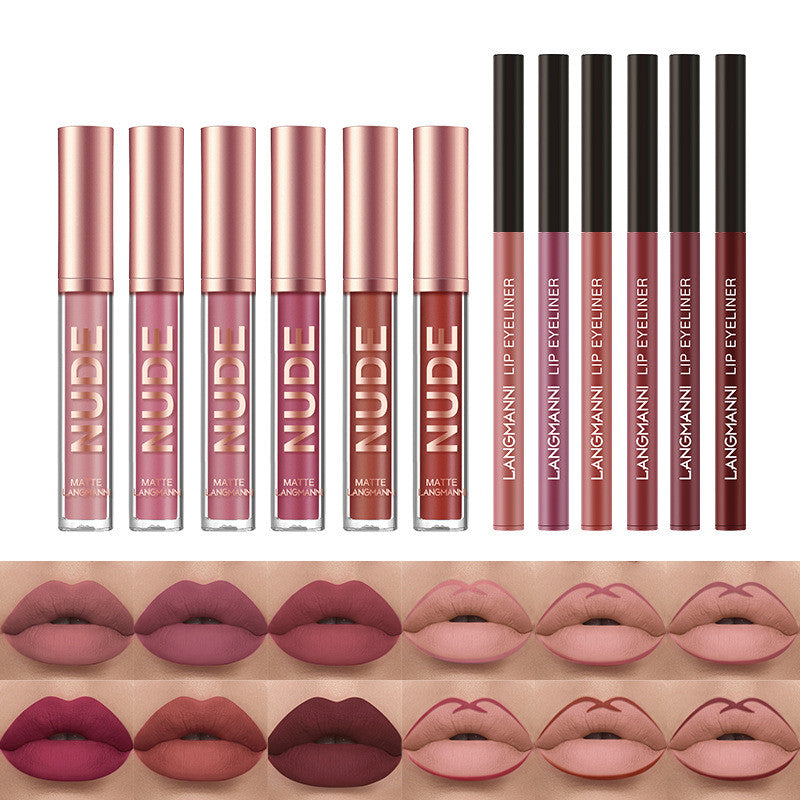 Lip Liner and Lipstick Makeup 12-Piece Set 6 Matte Lipstick 6 Liner Pens Waterproof Long Lasting Matte Lipstick Beauty Cosmetics Gift for Girls Lipstick (5)