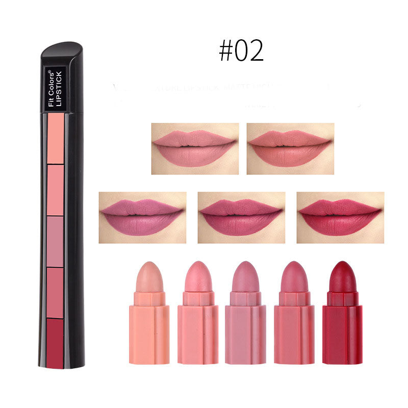 Matte 5-Color Lipstick Set Velvet Lip Stick Non-Stick Gloss Long Lasting Waterproof Red Lipstick (5)